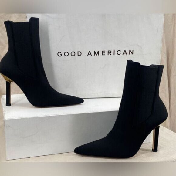 NIB Good American Women’s Black Scuba Neoprene Pull On Kickstand Heel Boots- 5.5 - Picture 1 of 13